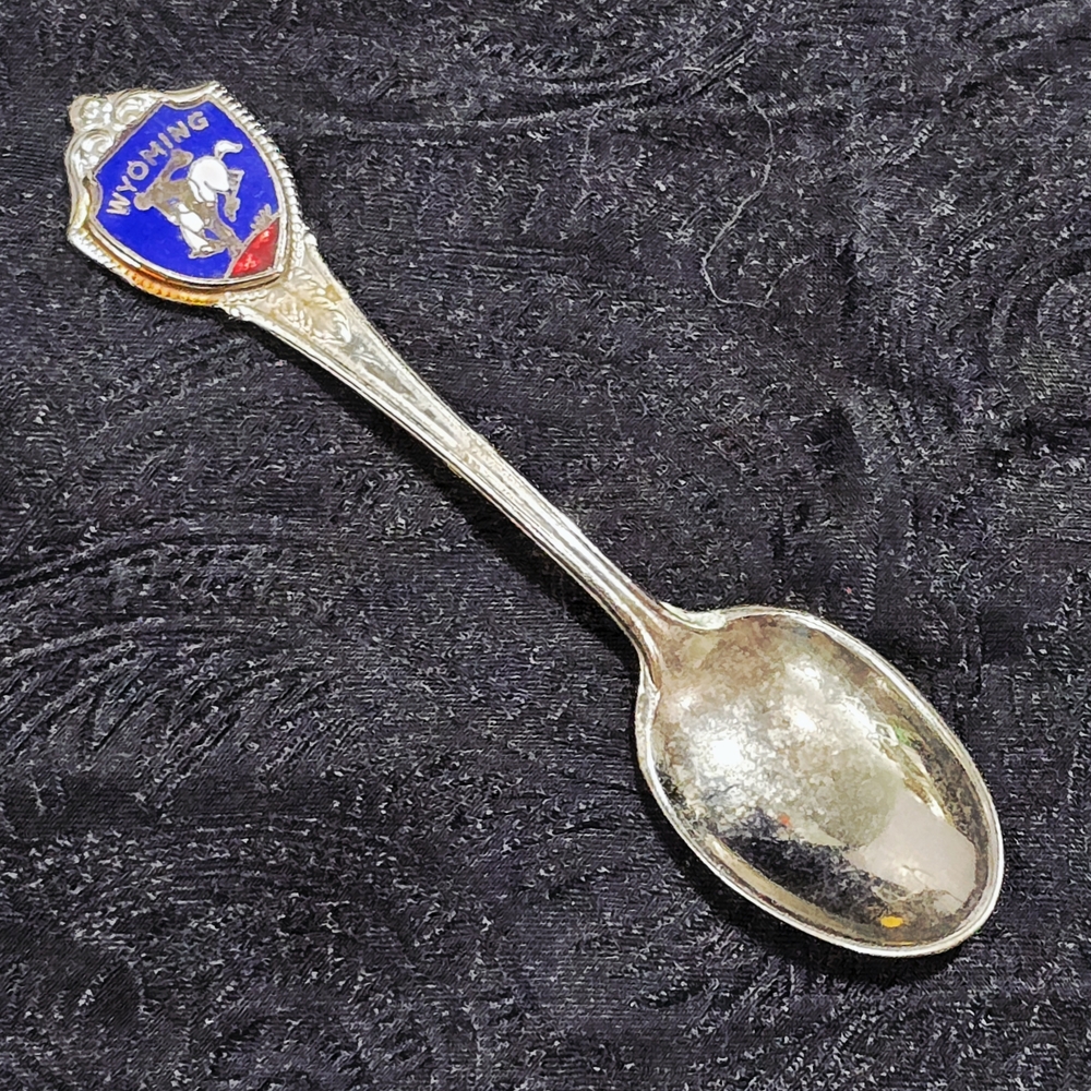 Vintage Enamel Wyoming Bucking Bronco Souvenir Collector Spoon 3.5 Inch